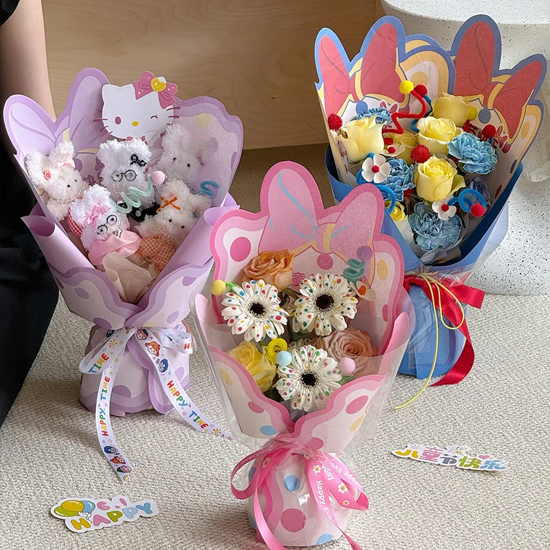 新款 六一儿童节在逃公主蝴蝶结波点包装纸花束包装diy材料