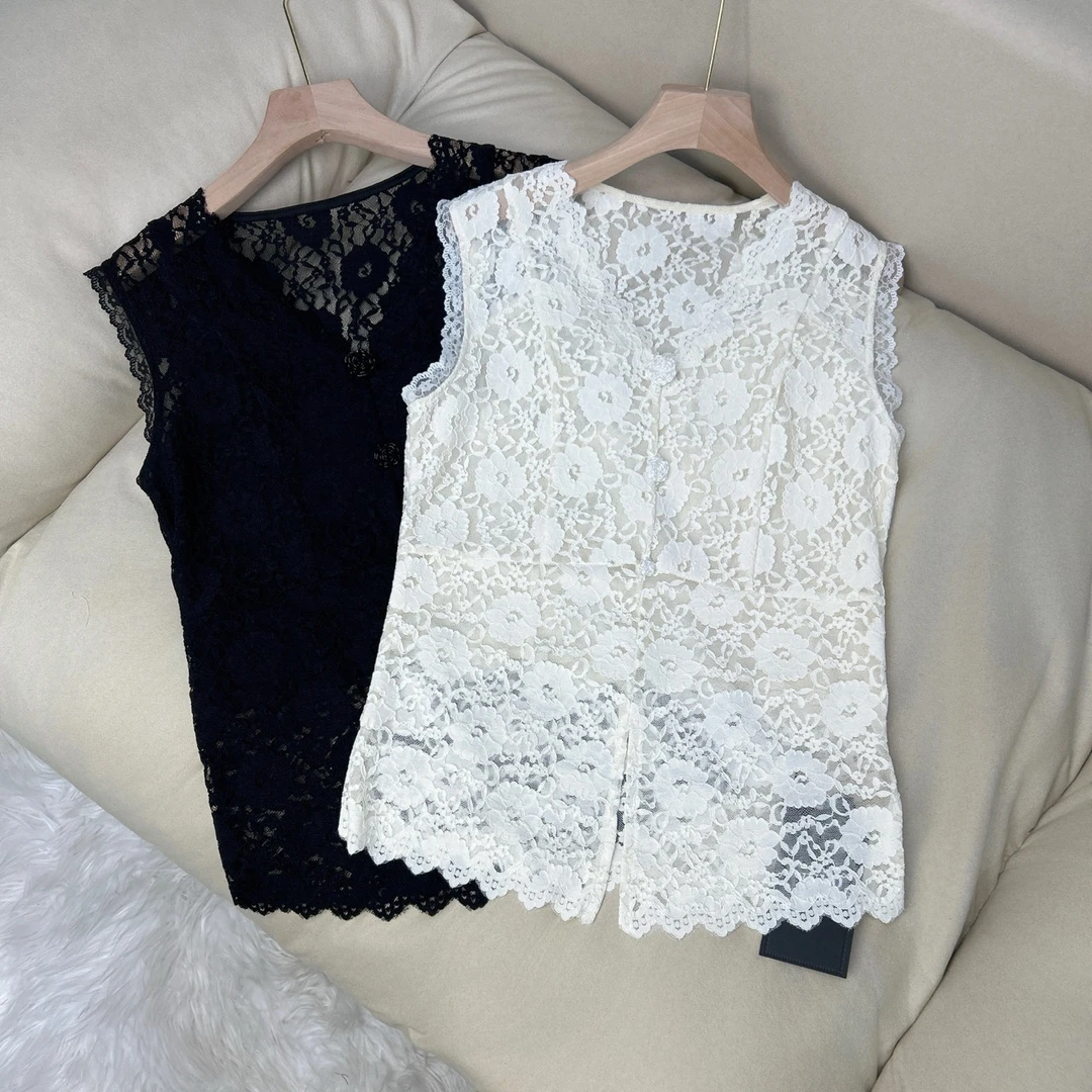 法式优雅蕾丝背心 打底T恤 70421