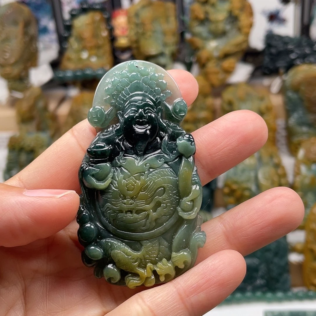 翡翠未镶嵌颈饰天然翡翠a货财神