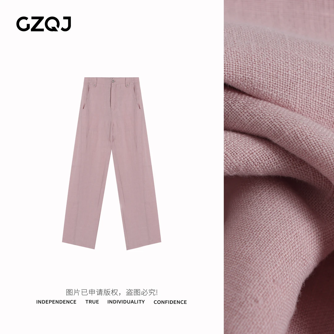 老琴私服【晨昏线】100汉麻欧若风高腰垂感休闲直筒裤女春夏1296