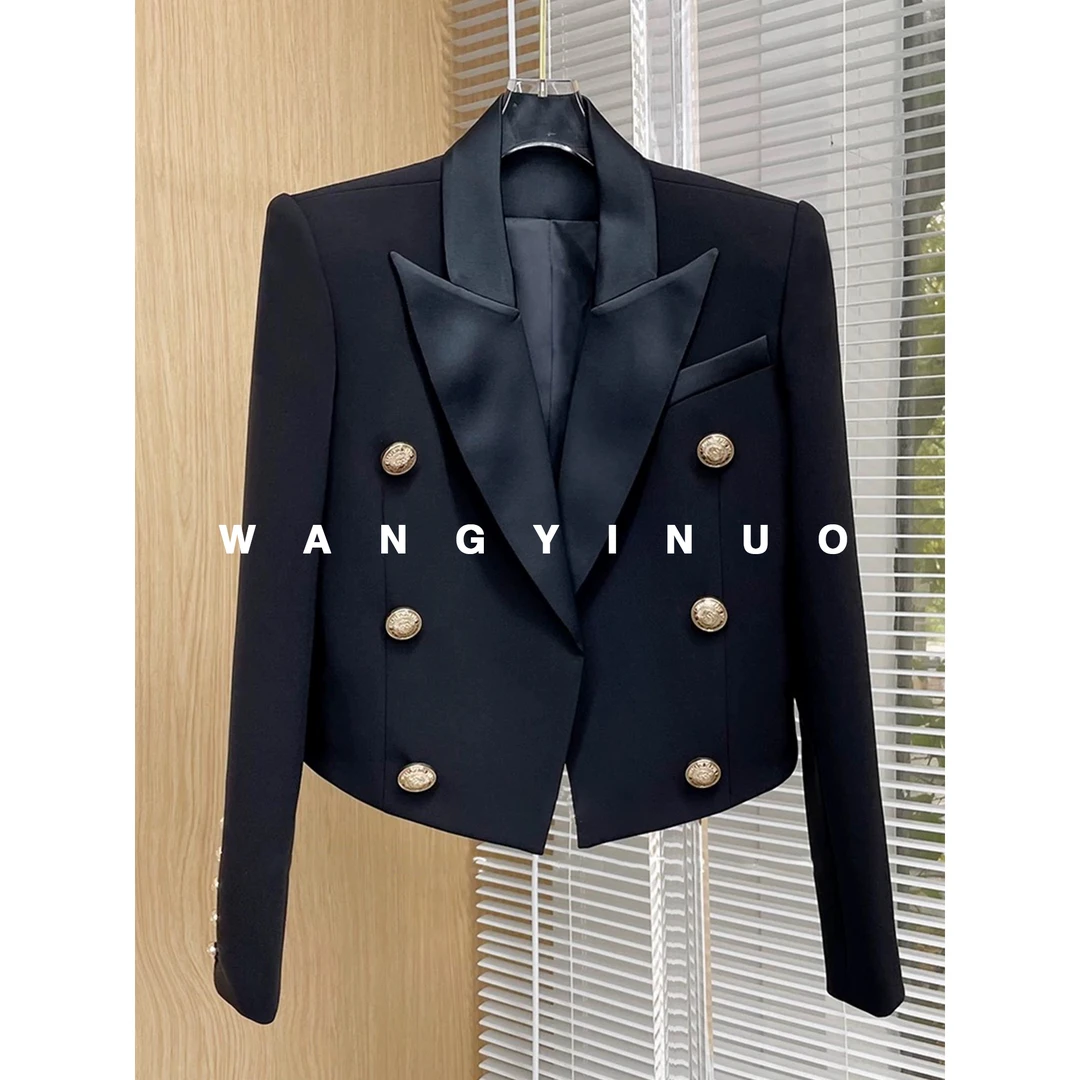 【MD原创·宵夜】2025早春时尚修身长袖西装领短款黑色外套