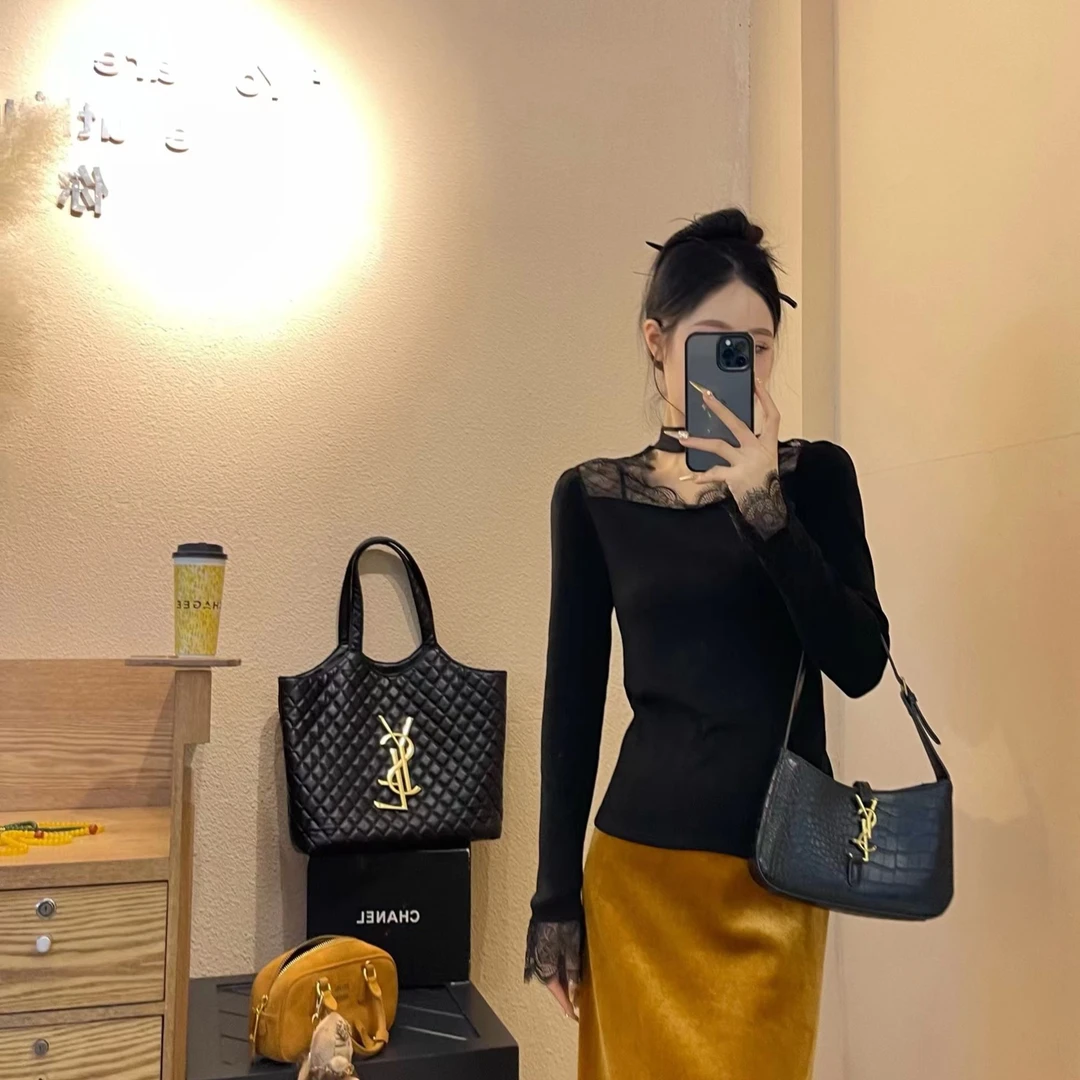 韩版高级感小众蕾丝拼接打底T恤冬季新款气质轻奢洋气百搭