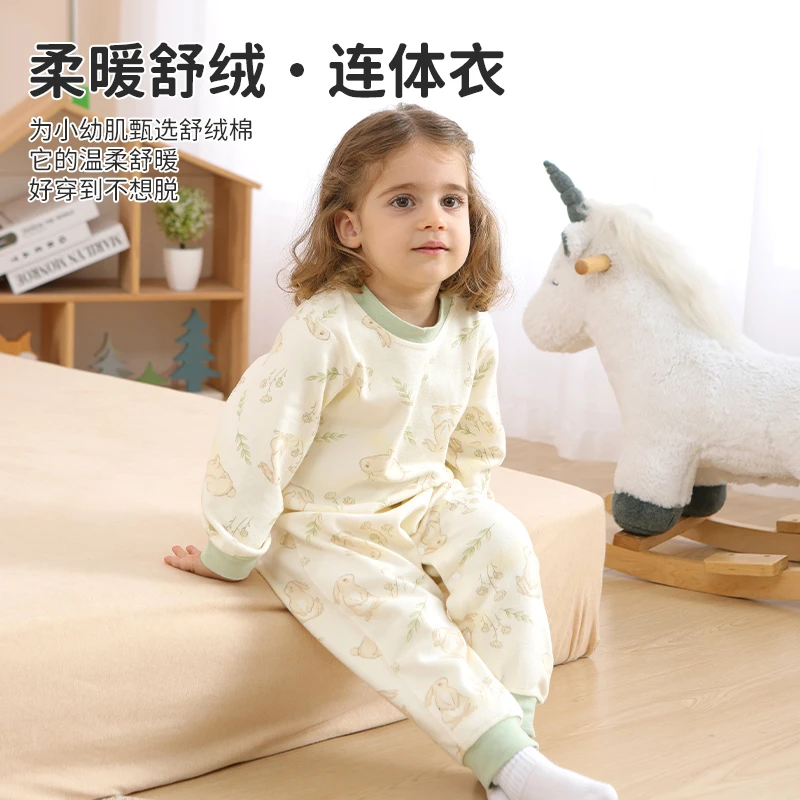 宝宝睡衣早春款儿童舒绒冬季连体衣服男女童纯棉家居服套装