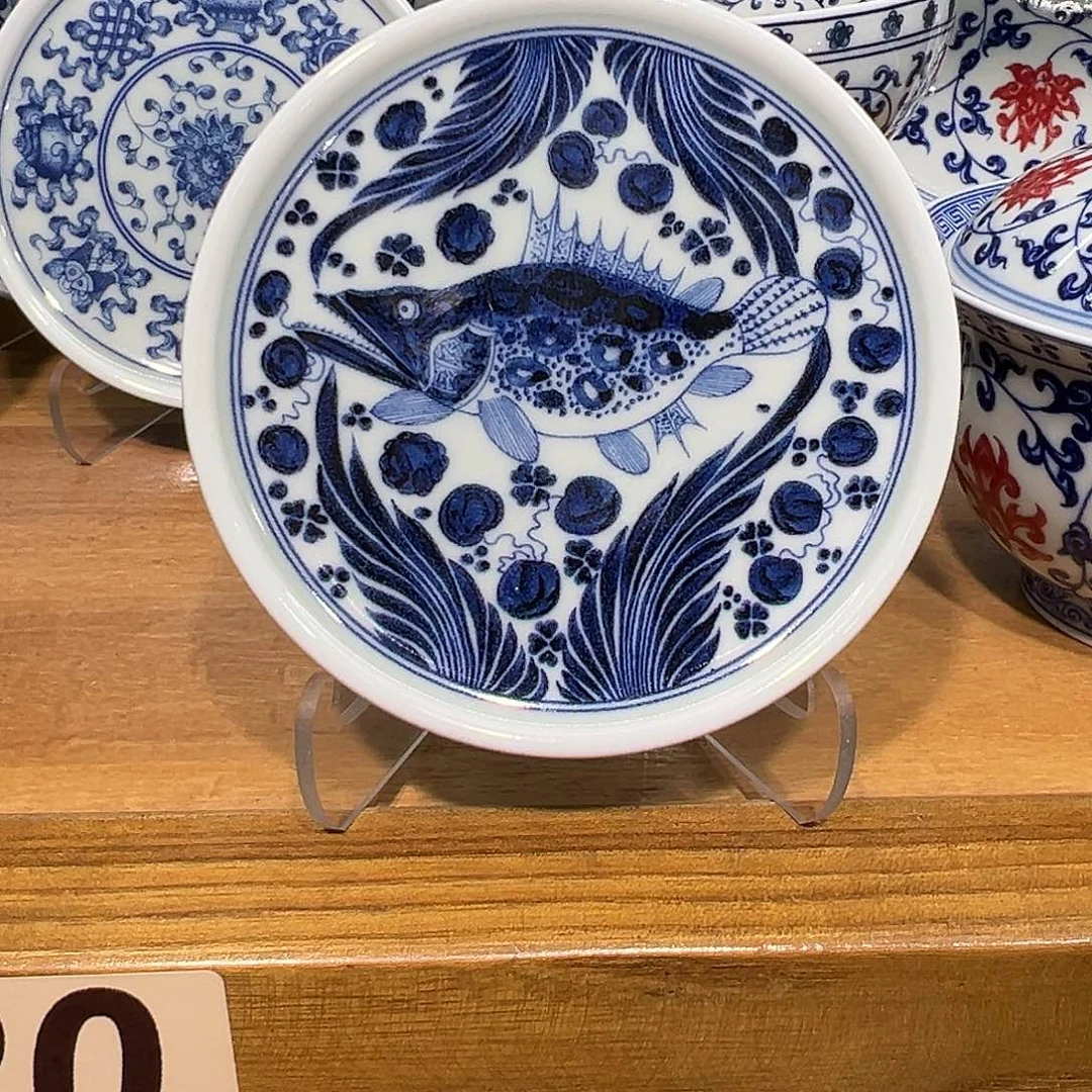 豫****青花仿元鱼藻纹大压手