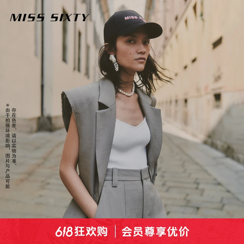 Miss Sixty外套女三醋酯无袖西装小众设计感灰绿色