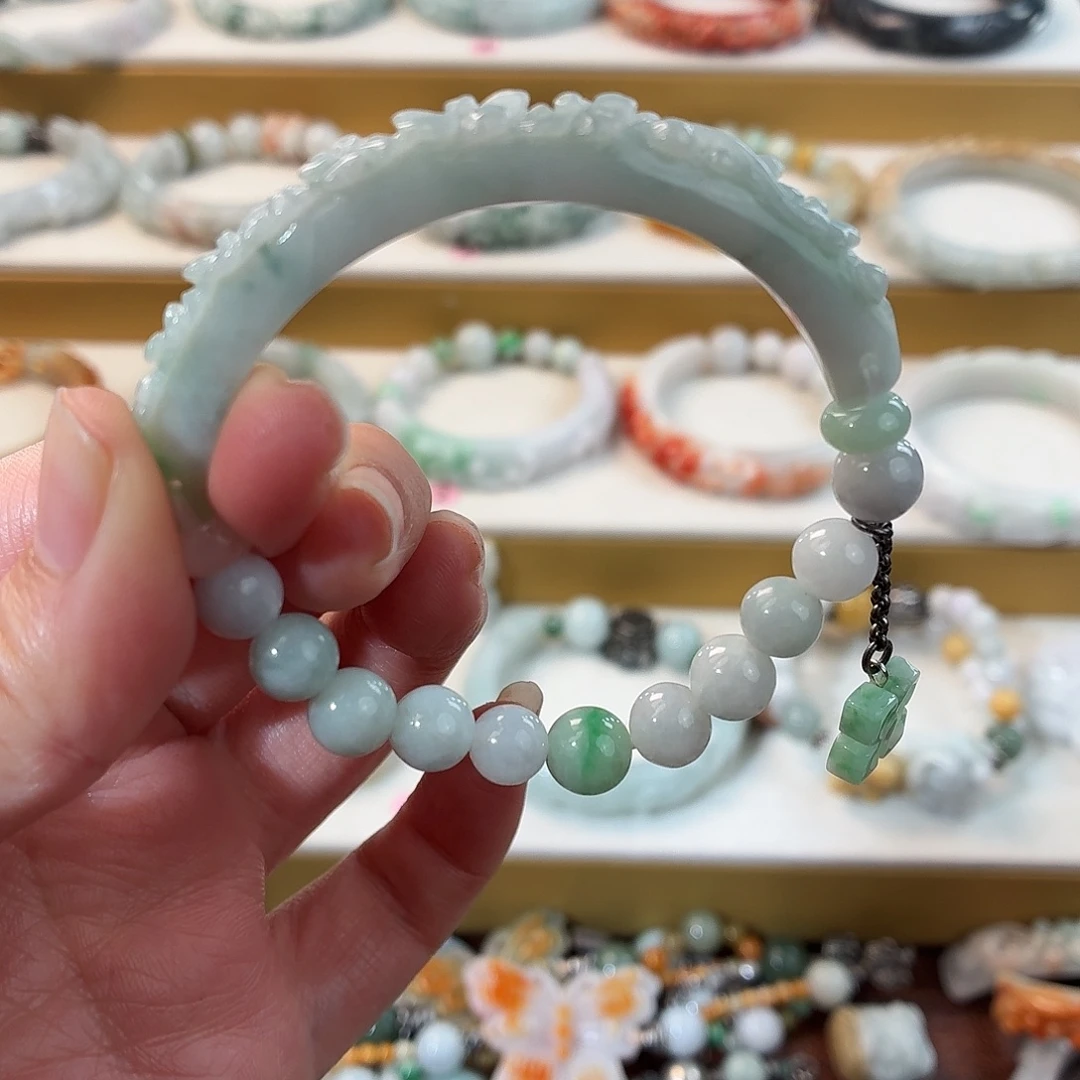 翡翠未镶嵌手镯翡翠小绿条细条半镯设计款