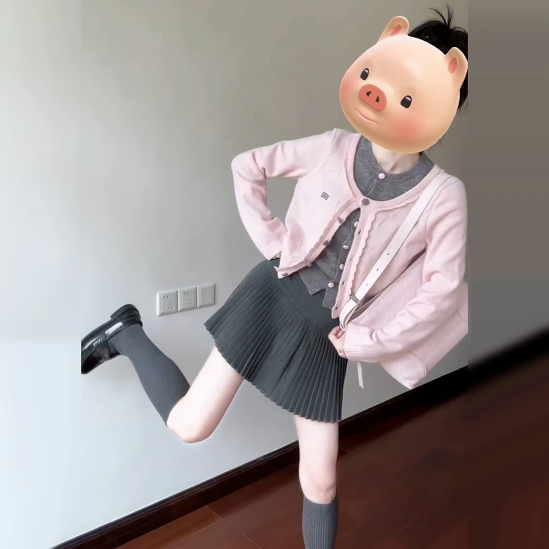 秋冬假两件针织开衫上衣女2025新款秋冬季韩系巨好看粉色毛衣外套
