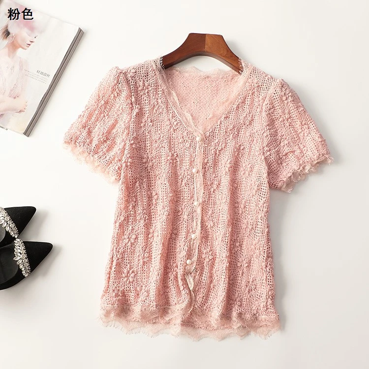 245454夏中长款短袖V领上衣