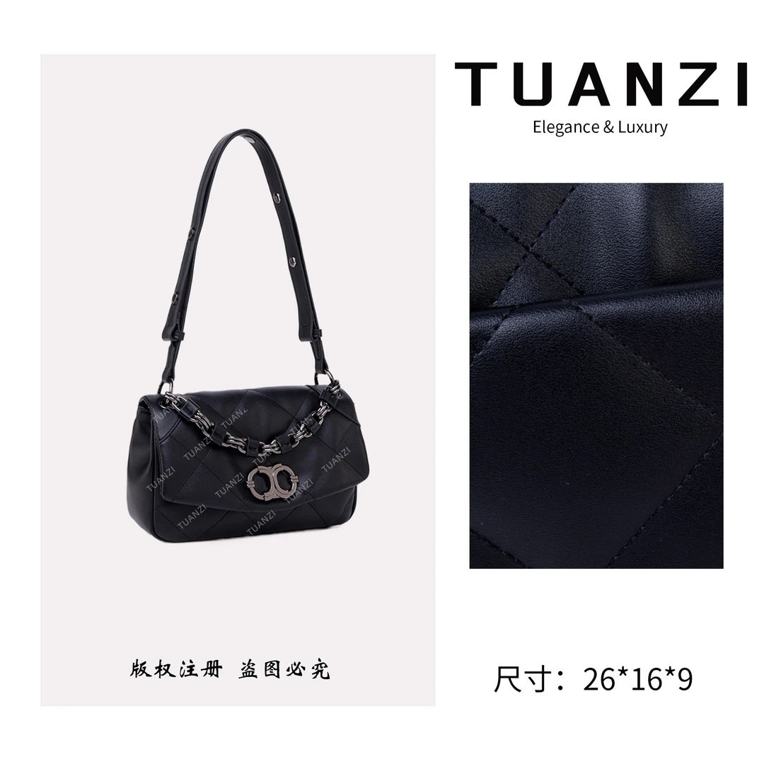 TUANZI『高端玩家』小众设计秋冬新款手提腋下包 QYX-6055-黑色