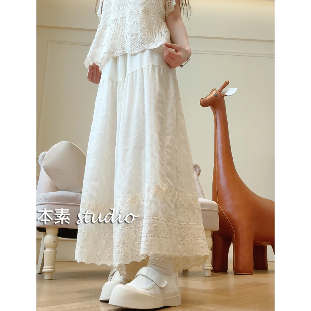 蕾丝裙裤C3790刺绣松紧腰宽松阔腿裤夏季百搭