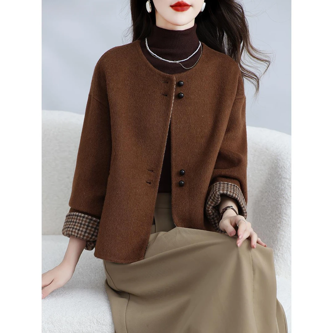 紫雨琪新款高端双面绒大衣女短款羊毛呢小个子百搭显瘦休闲减龄外