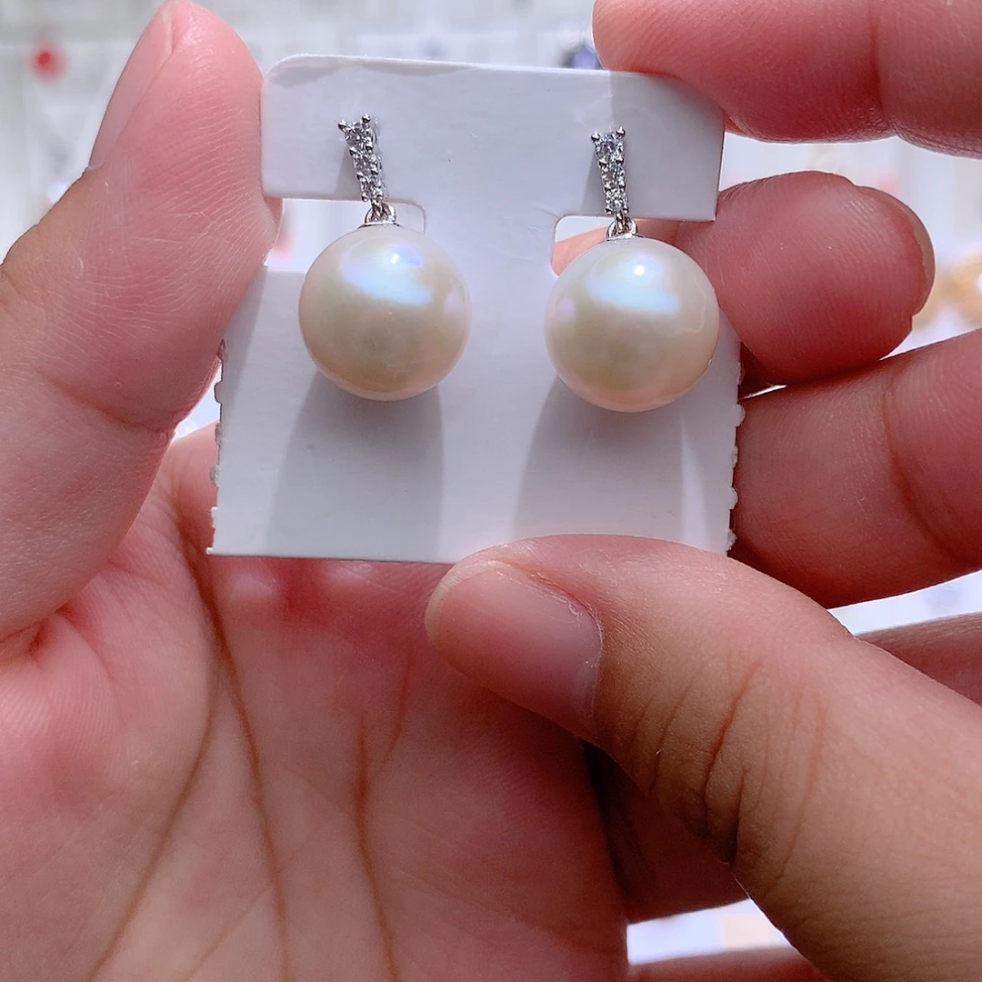 淡水珍珠银S925镶嵌耳饰CC12.4mm