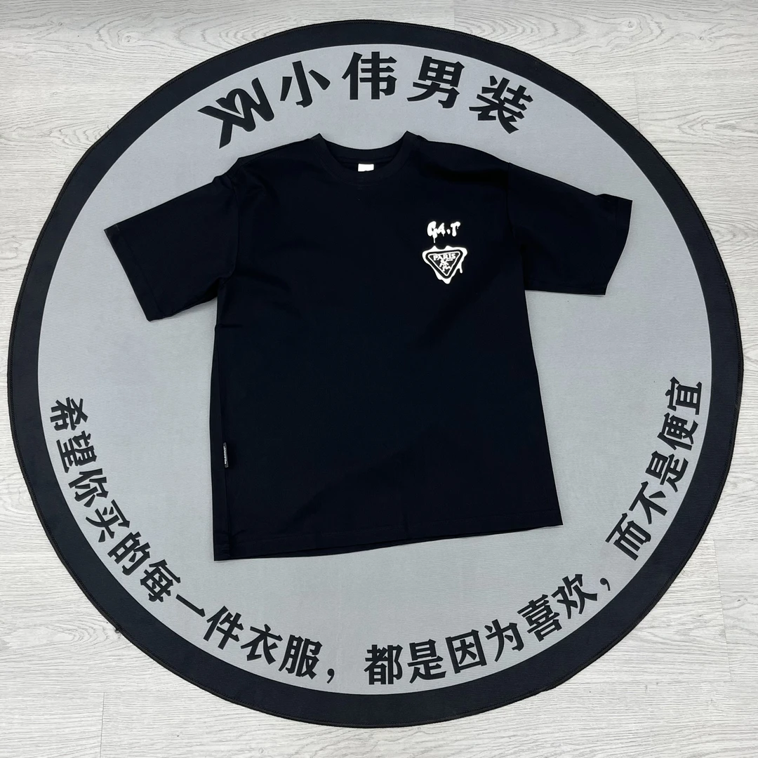 通用男装夏季宽松印花短袖T恤黑白上衣黑色学院风80963半袖休闲