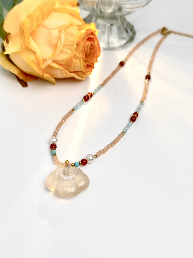 钛钢锆石项链 新中式手工女士百搭项链平安锁吊坠气质防褪色