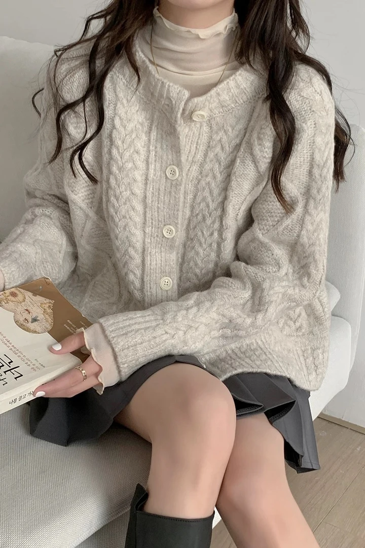 [A851-A900]秋冬新款女外套加厚慵懒风学院风针织毛衣开衫韩版