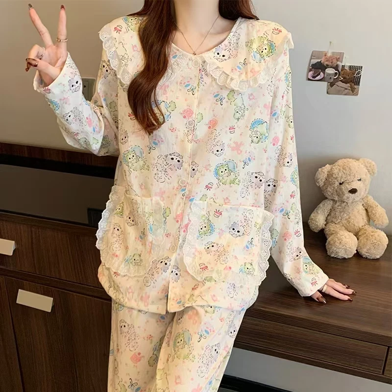 【细纱棉花边系列合集】春秋长袖睡衣家居服可外穿