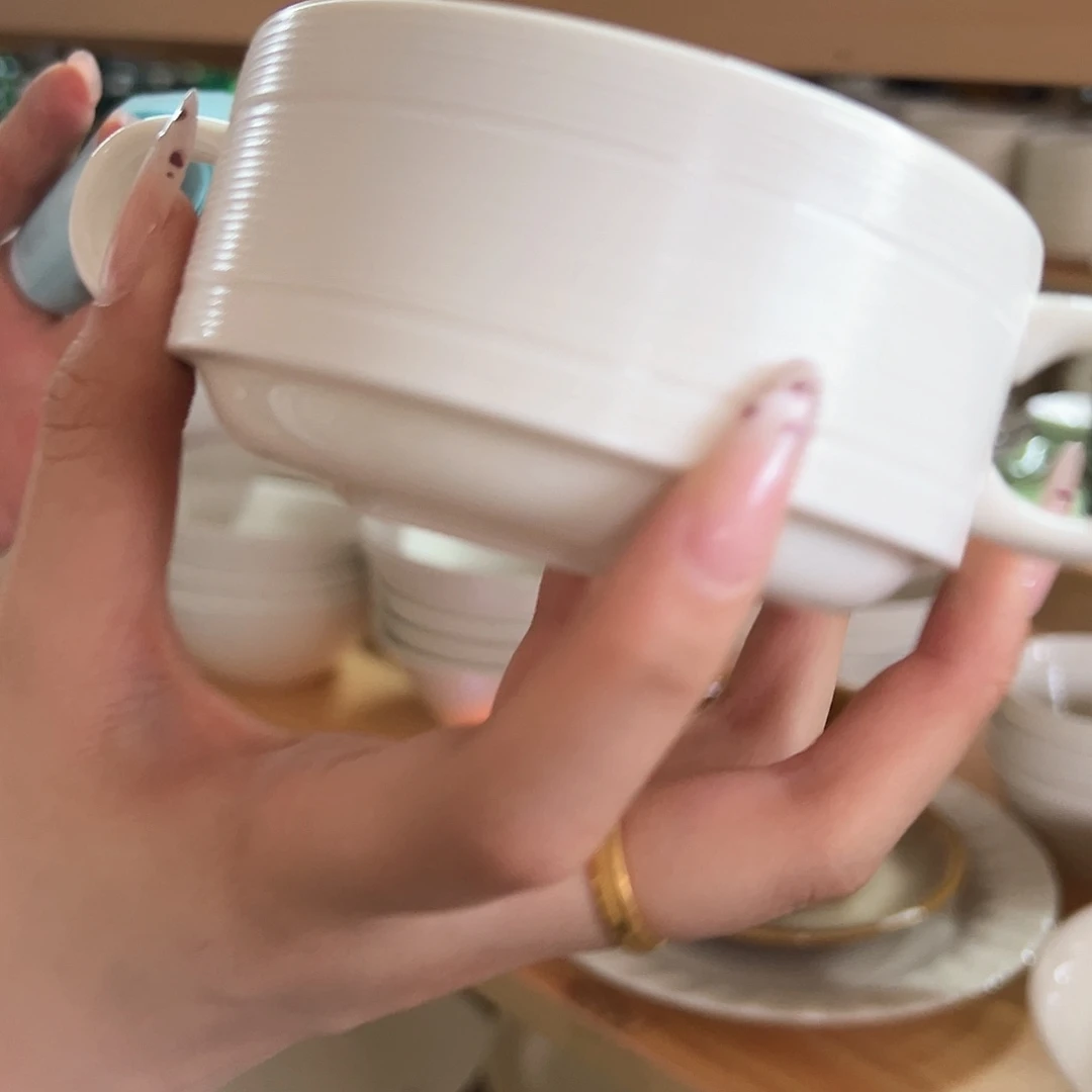 新骨瓷089微瑕白丝线6寸双耳小碗