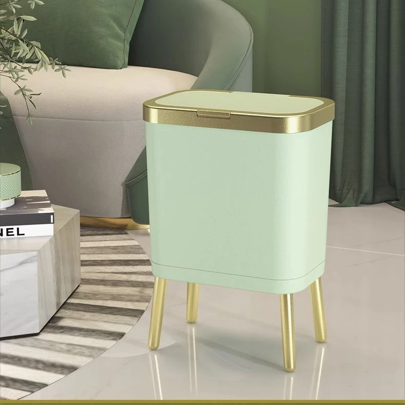 家用高脚垃圾桶带盖欧式轻奢金边厨房客厅高颜值大号酒店民宿纸篓