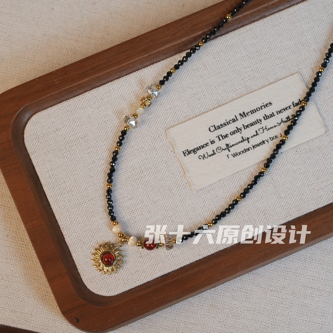 钛钢项链 [夜阳]张十六原创设计手工串珠百搭小众彩色毛衣链女