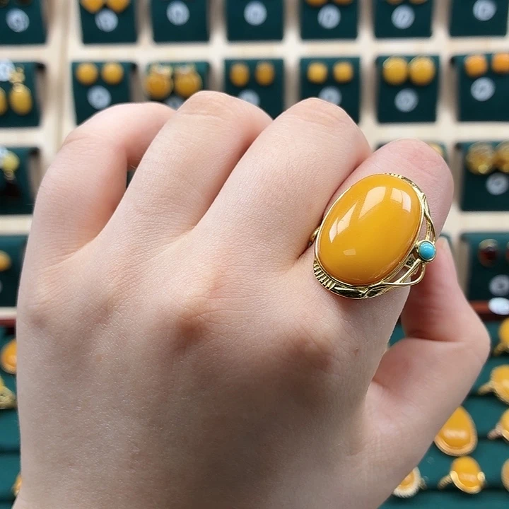 琥珀银S925镶嵌戒指