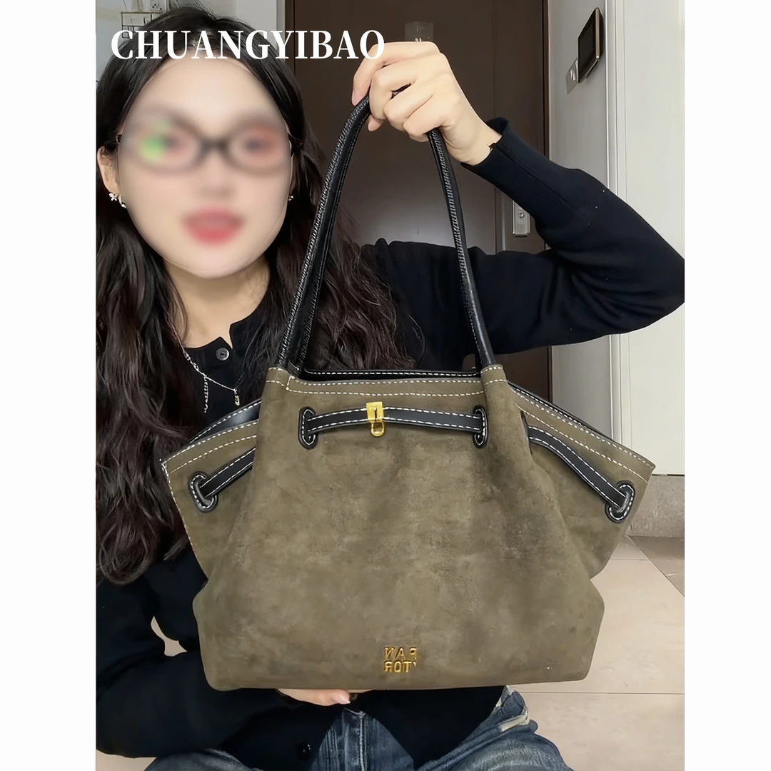 麂皮绒托特包包女2025新款秋冬大容量饺子包轻奢小众高级感单肩包