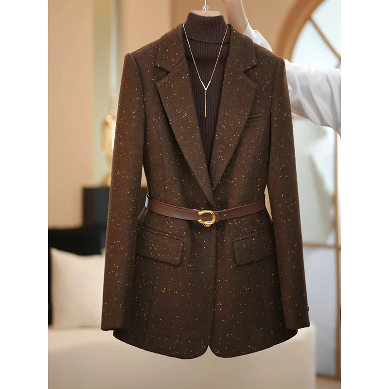 【AMNK服饰】2024秋冬咖色新款高级简约设计师系列修身西装外套