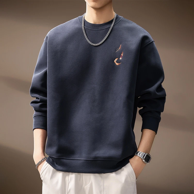 潮龛高端重磅简约刺绣卫衣男潮流2025秋季新款休闲宽松打底衫上衣