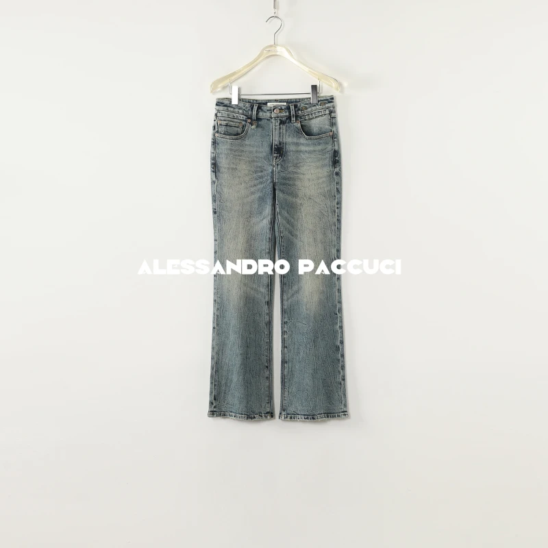 AP洛哥53052NK【摩登回声】棉竹节风格绳染蓝色时尚牛仔微喇长裤