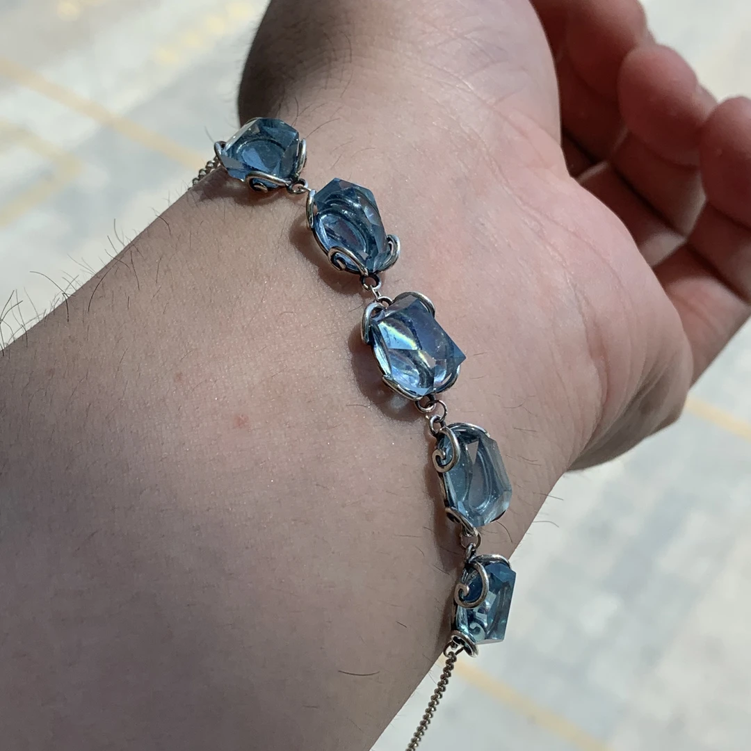 天然海蓝宝随形手链高冰透蓝水晶手链手串