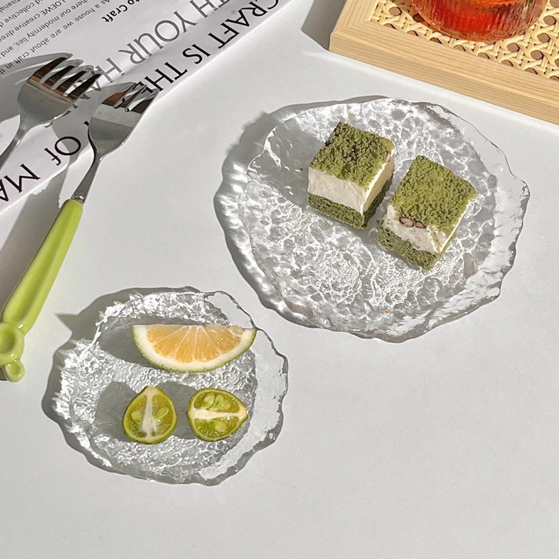 ins风不规则冰川玻璃水果碟蛋糕甜品盘料碟零食小吃小碟子蘸料碟