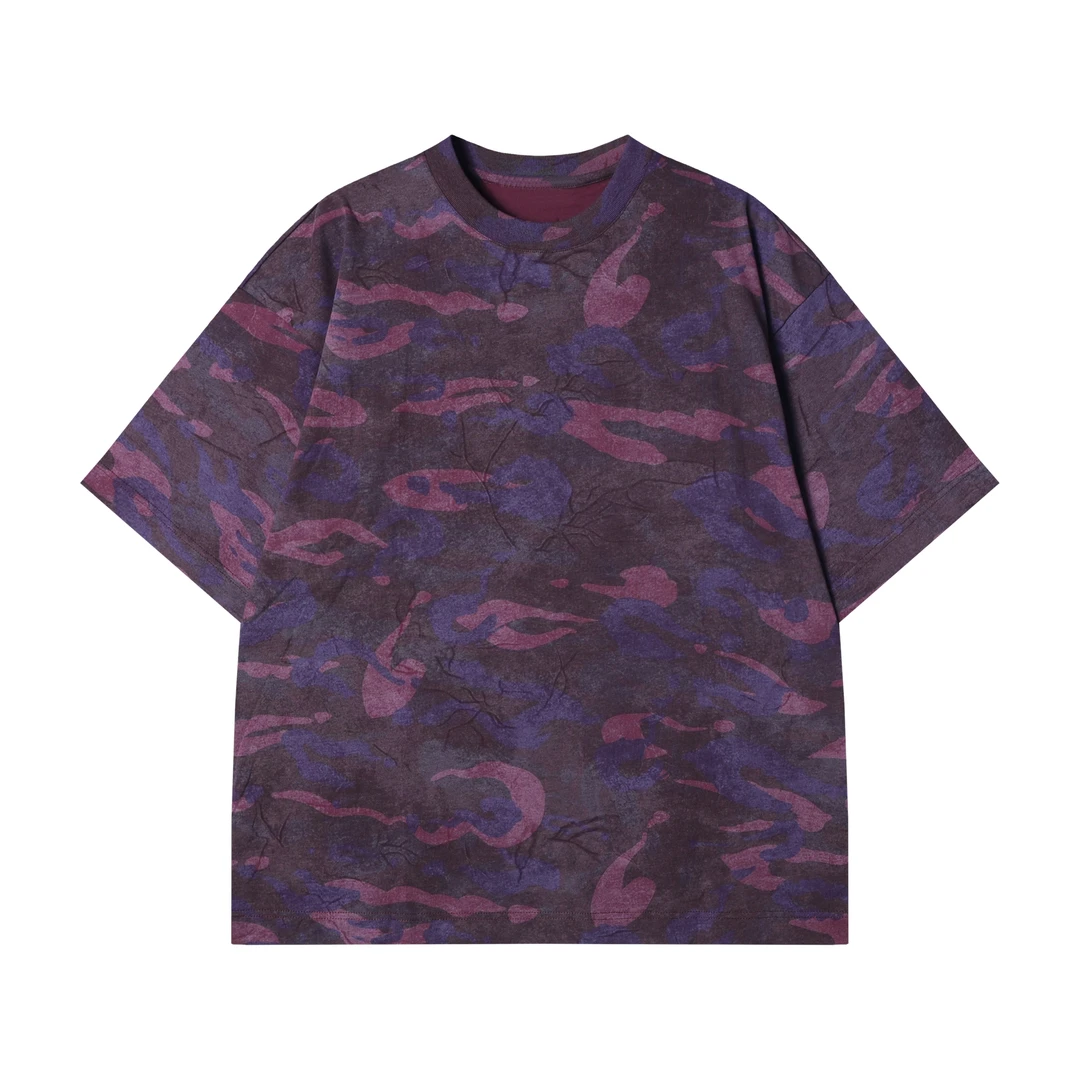 夏季高级感新款潮牌撞色抽象圆领短袖T恤百搭宽松休闲套头上衣