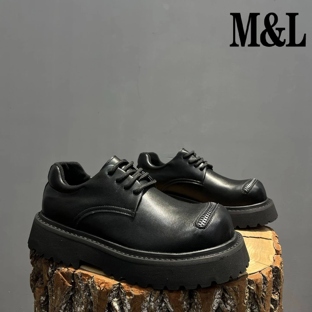 【澳门&专柜】工装鞋男鞋2025新款真皮德比鞋复古潮鞋拉链翘头休闲