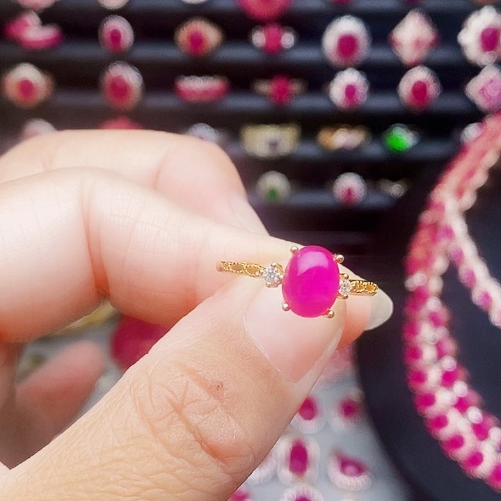 戒指红宝石银S925镶嵌