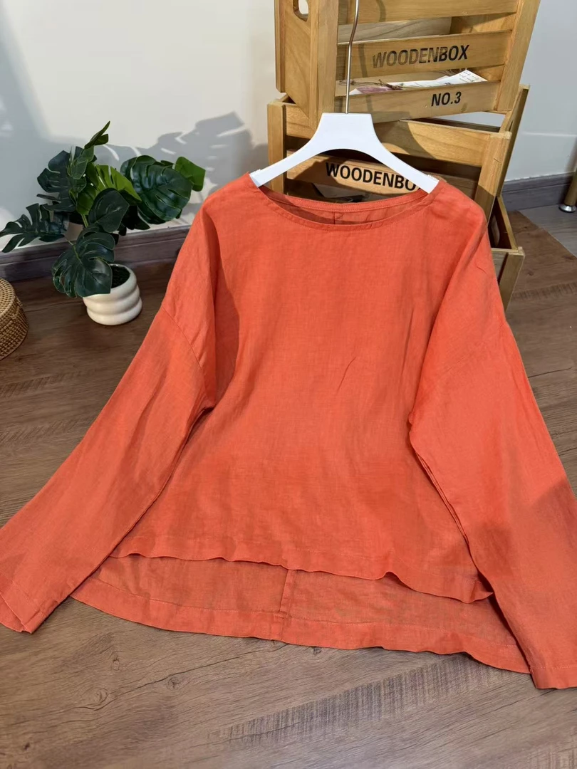 【云目悠悠】春夏季汉麻新款时尚长袖圆领女士衬衫-2025230