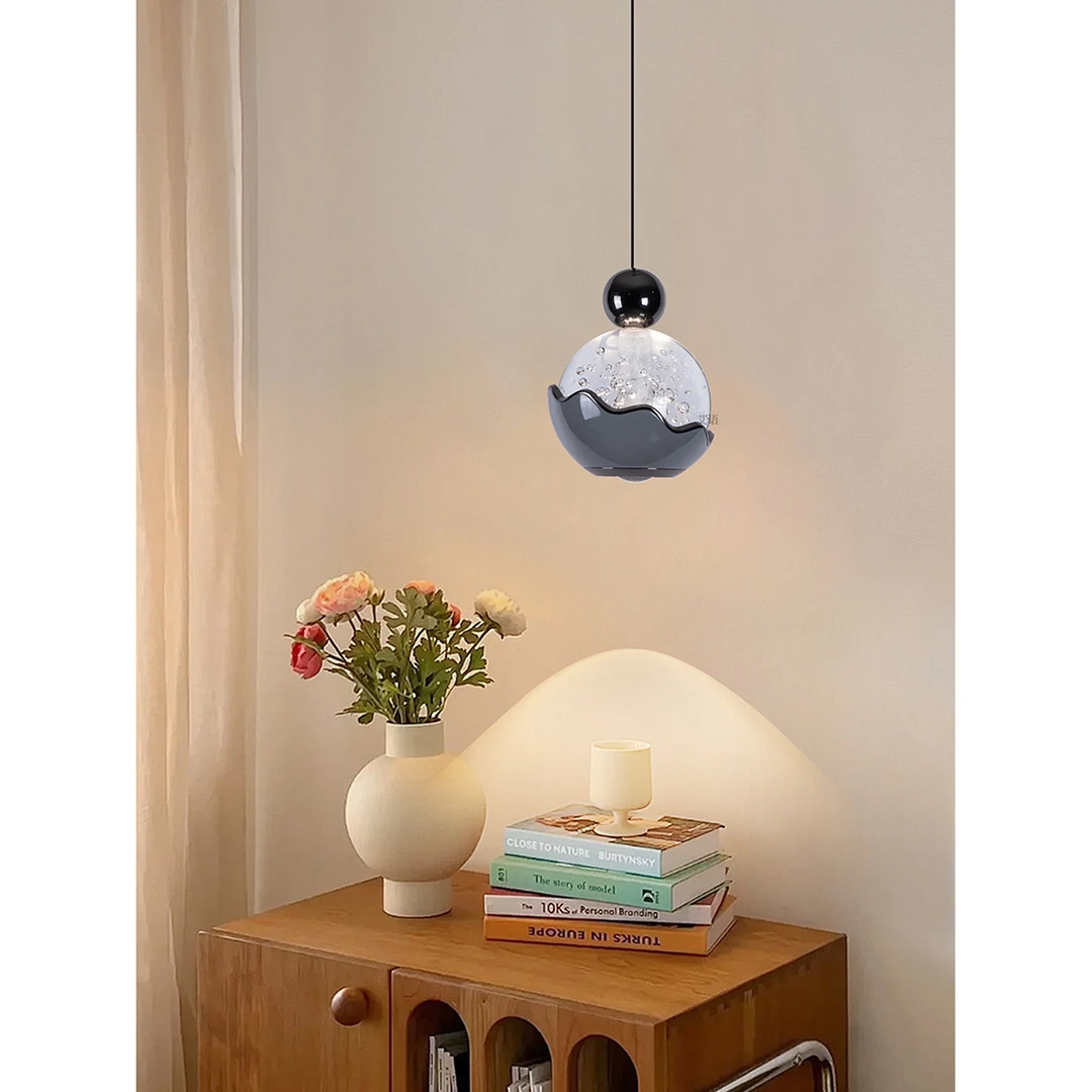新款创意个性卧室床头小吊灯北欧简约轻奢可升降圆球水晶吊线灯