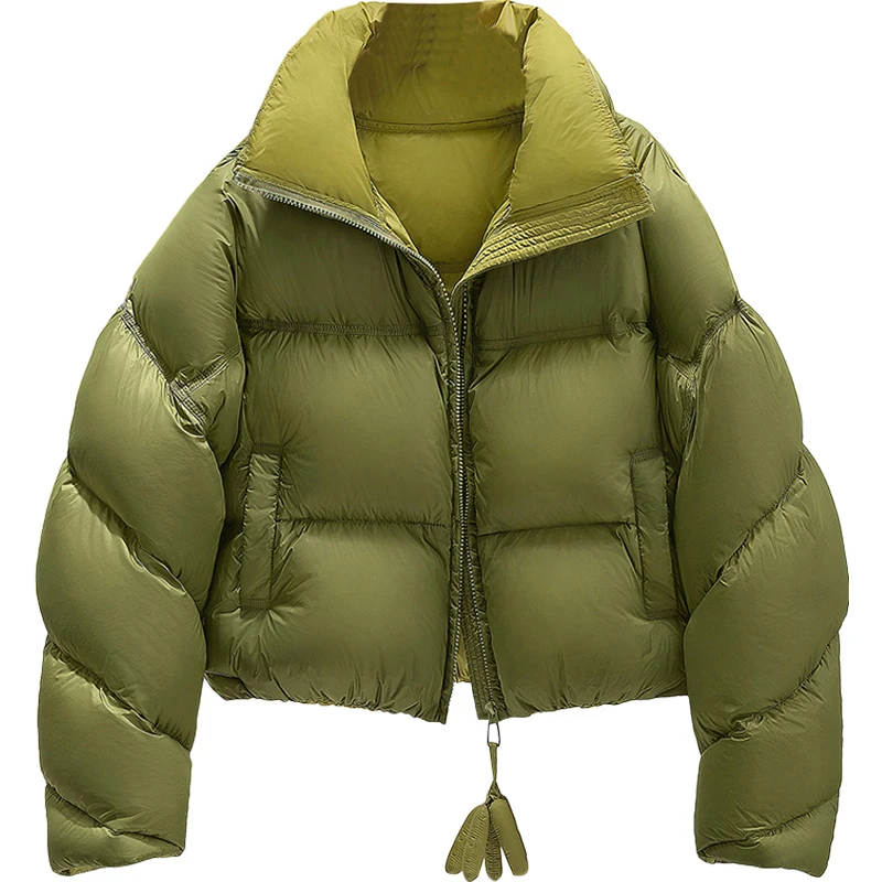 丝柏舍冬装新女宽松拉链长袖短款立领小个子外套羽绒服S44B4865Y