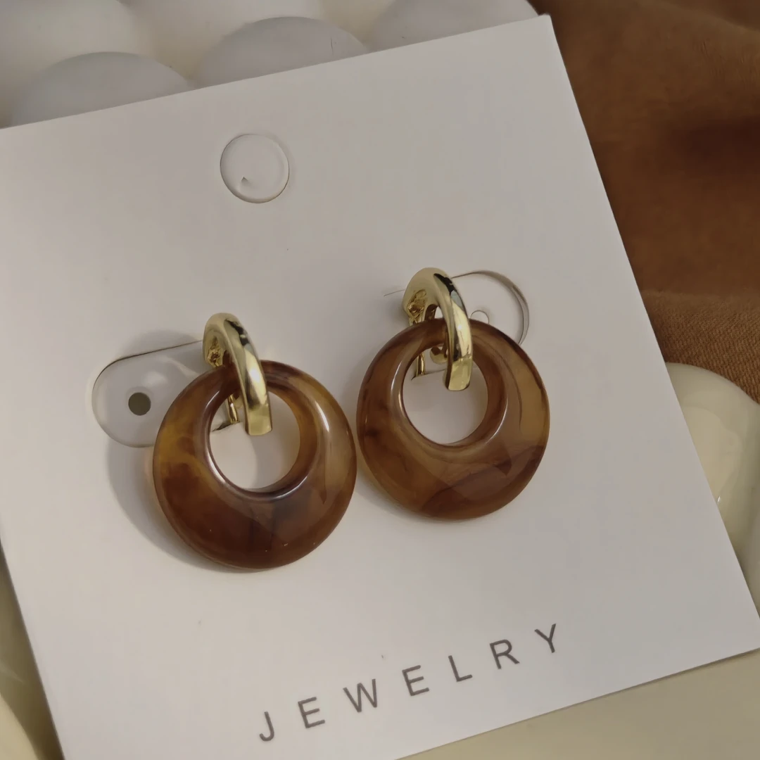 合金树脂耳饰 复古美拉德耳饰耳环小众个性耳钉无耳洞蚊香盘耳夹