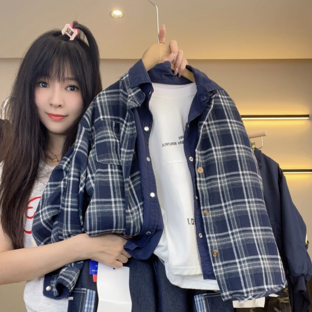 25款格子上衣宽松单排扣两面穿秋季两件不起球夹克长袖时尚洋气