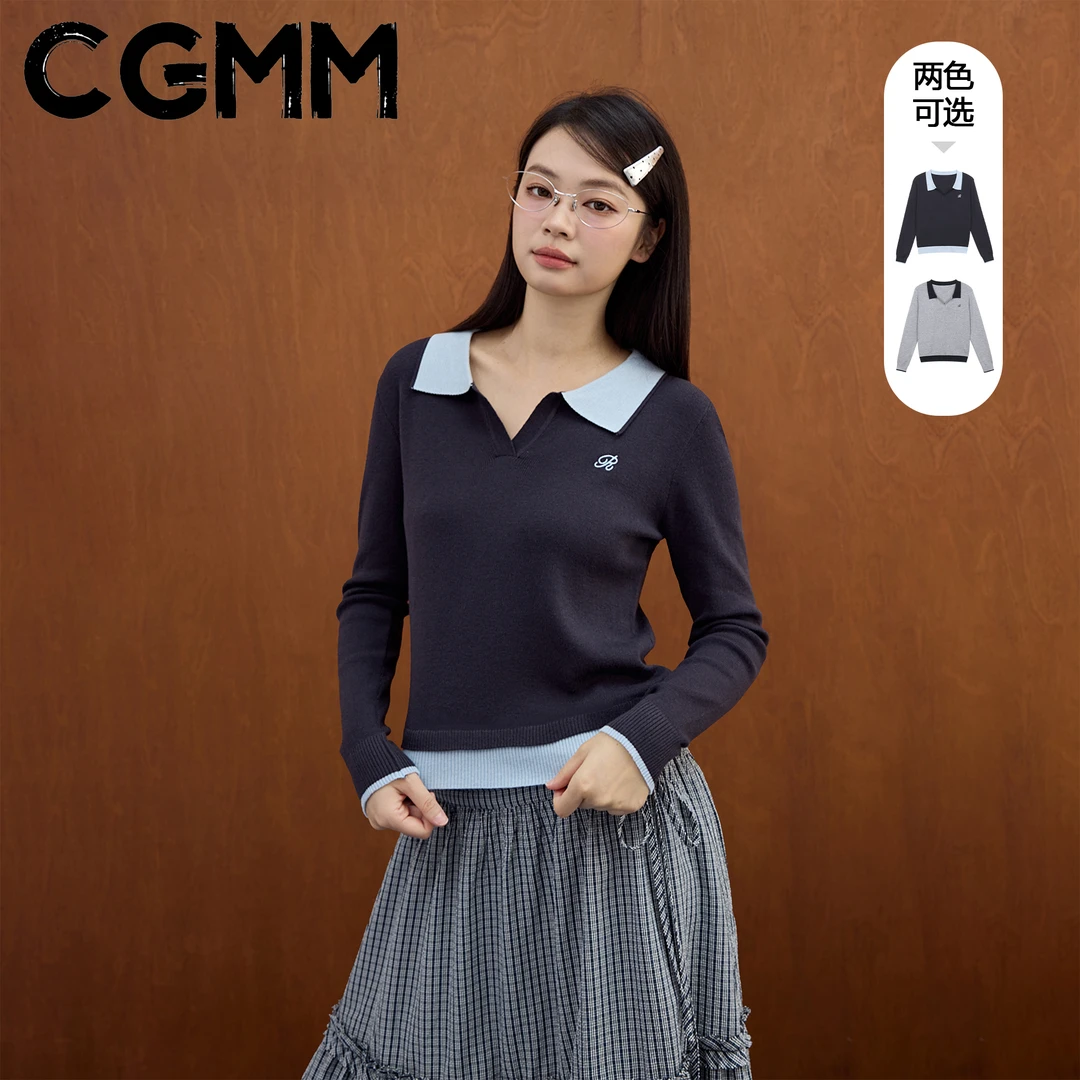 CGMM/橱柜密码秋季新款时尚撞色刺绣套头针织衫DSOMB5205