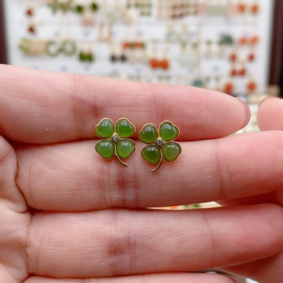 银S925镶嵌和田玉耳饰