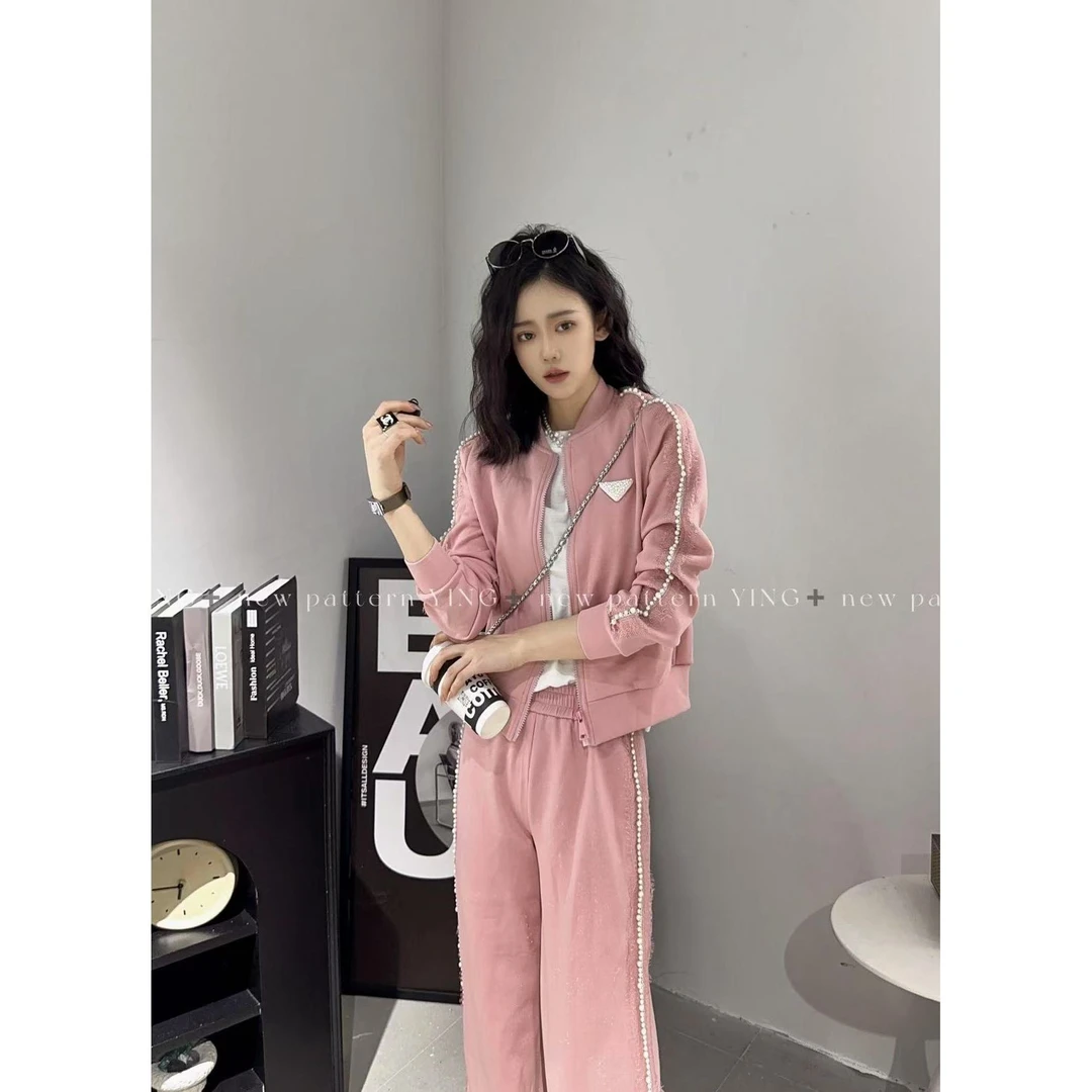 KiKi严选：39256-丽家欧洲站南油秋季新款珠边外套裤子两件套装