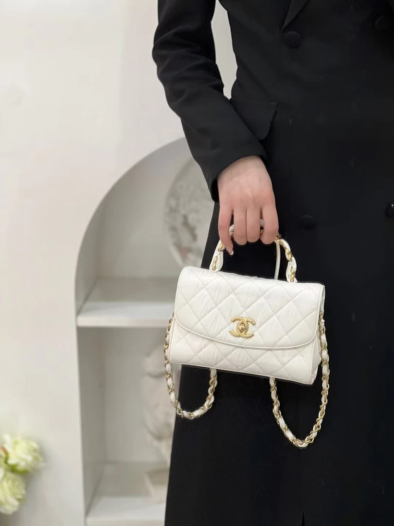 99新 Chanel/香奈儿 cocohandle mini编制手柄单肩包白金/甄选