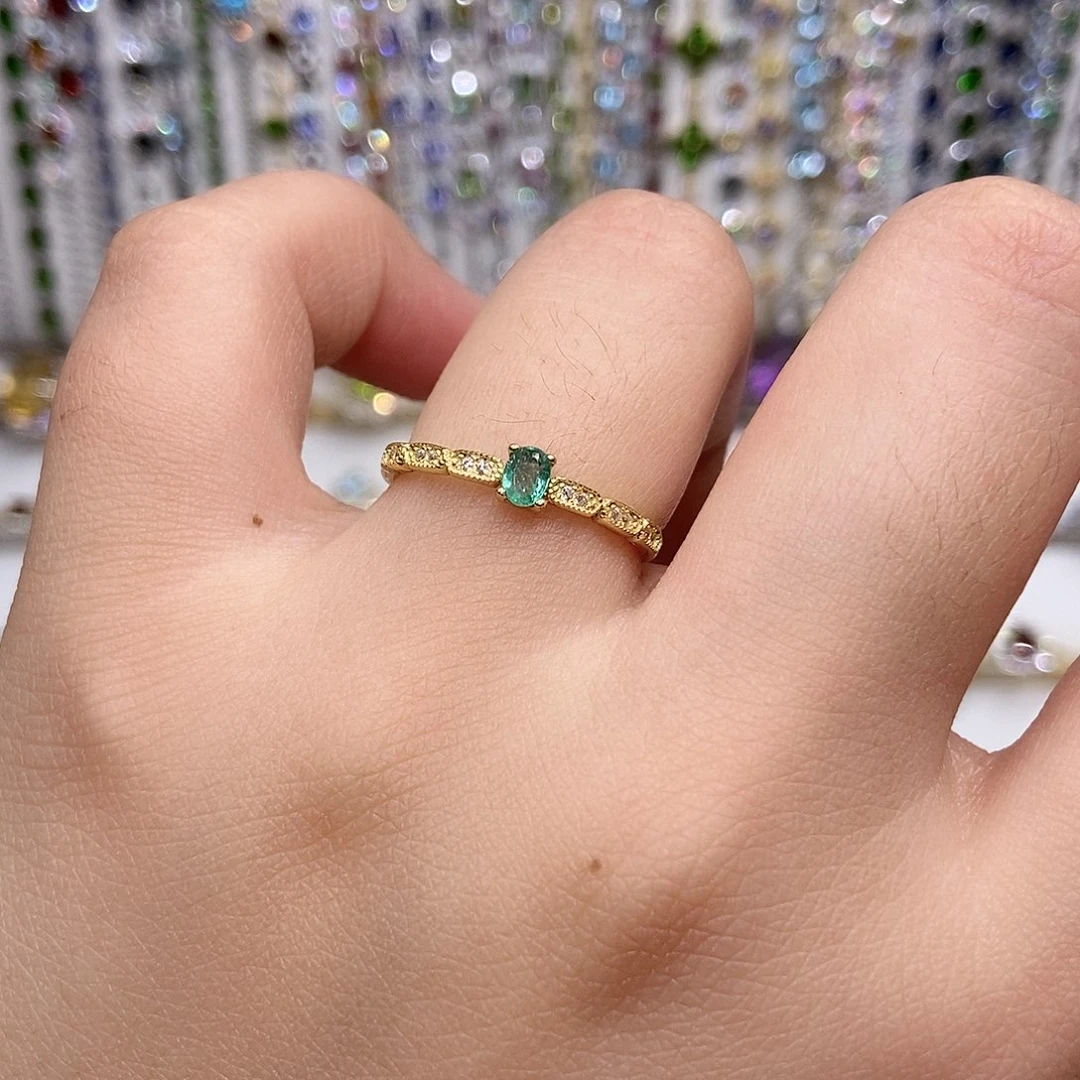 祖母绿银S925镶嵌戒指