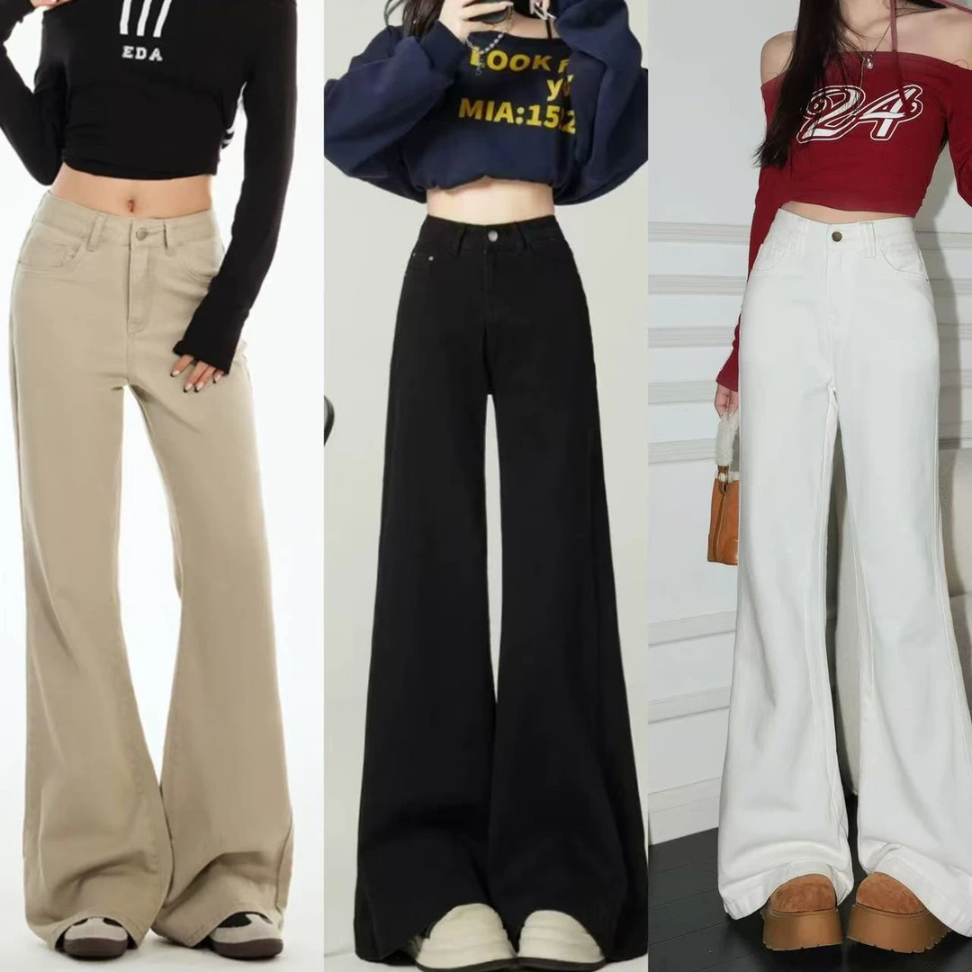 2025年春季新款阔腿牛仔裤女高腰时尚宽松垂感显瘦百搭直筒拖地裤