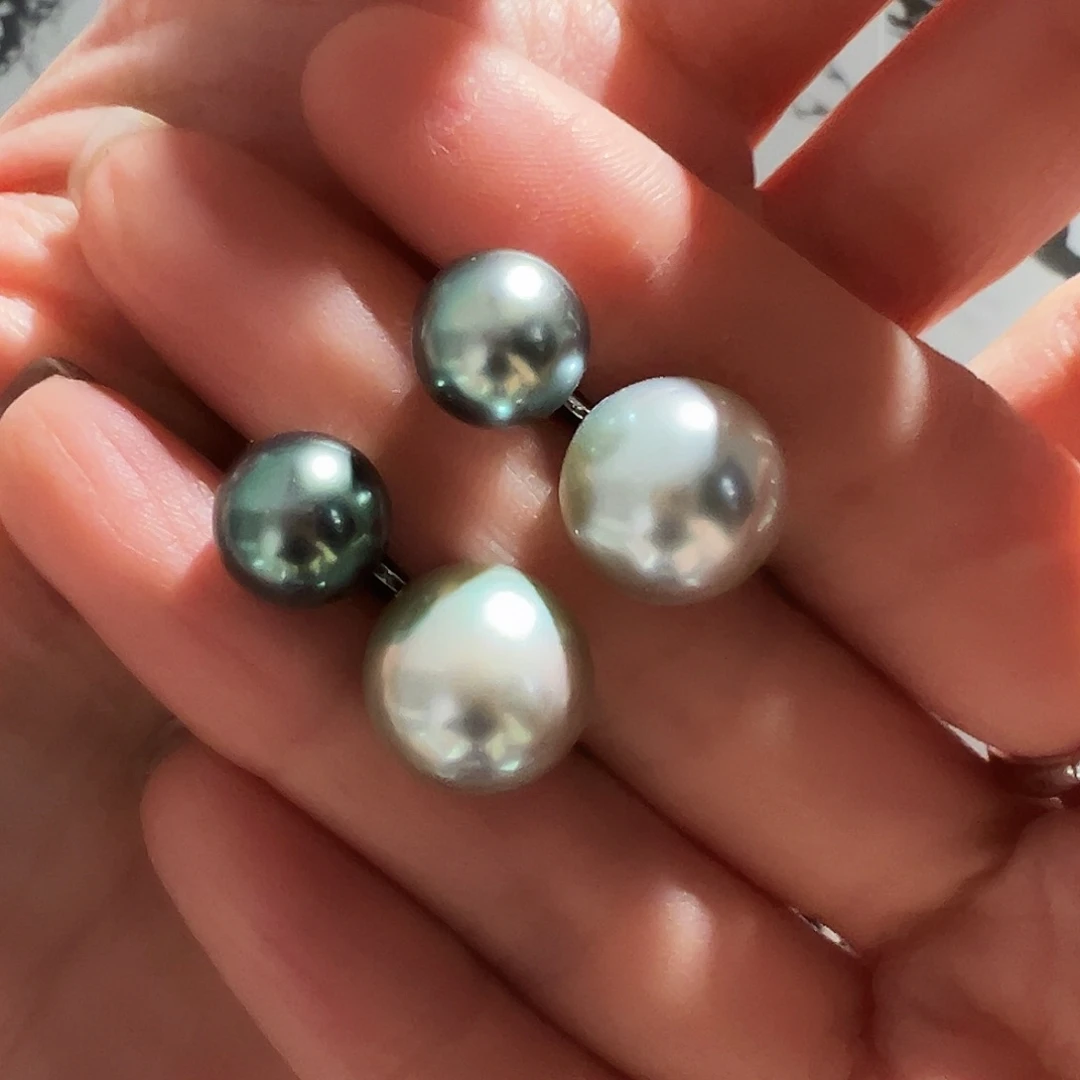 海水珍珠耳饰银S925镶嵌?****?