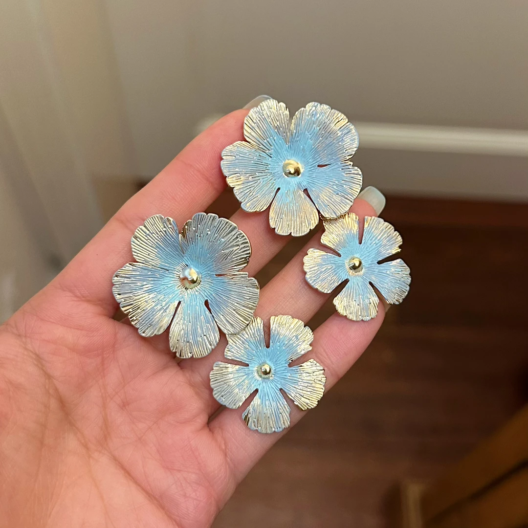 铜合金珐琅耳饰 耳钉E0575手工古风轻奢蓝色优雅小清新超仙耳环