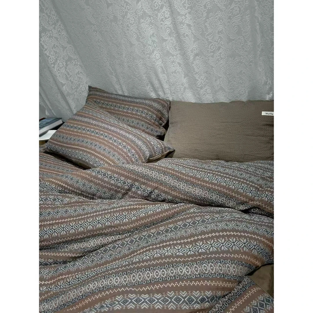 【安徒生童话】韩国同款博主风全棉色织四件套纯棉被套人字纹床单