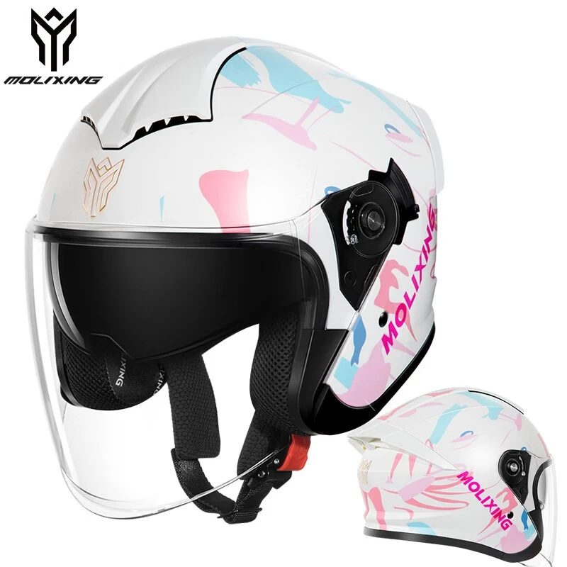 摩力行摩托车头盔机车男女骑士夏季半盔男女双镜片个性轻便式四季