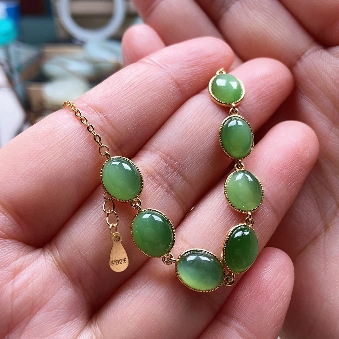 银S925镶嵌手链和田玉