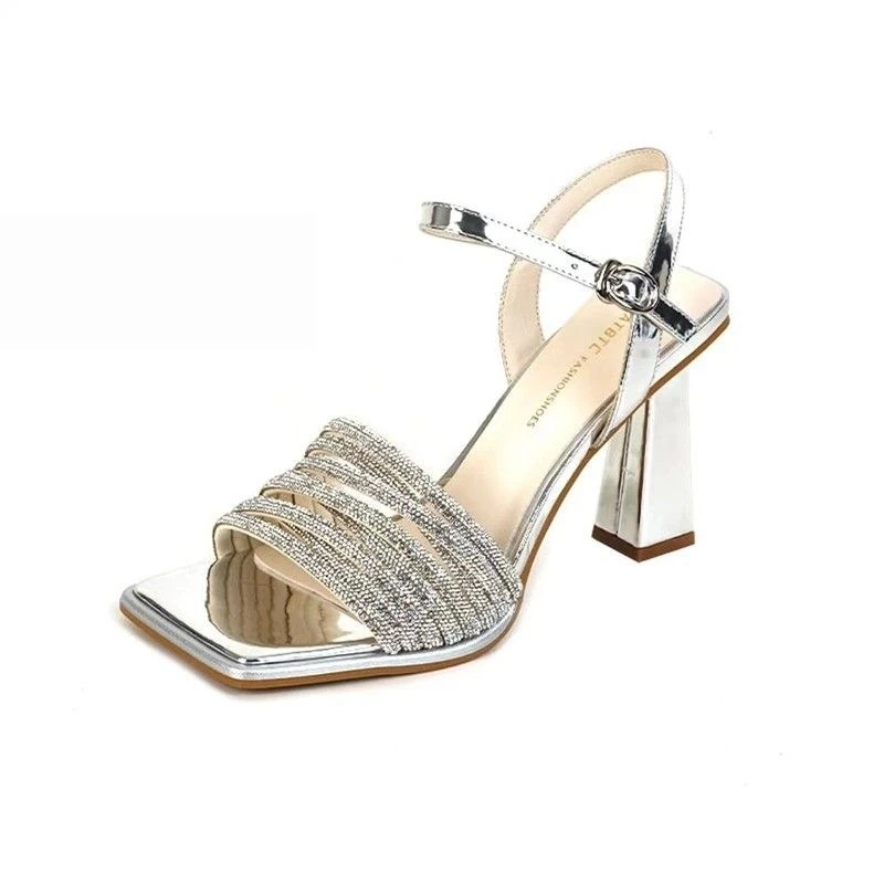 高跟女鞋2025夏季网红同款方头粗跟